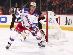 Brendan Lemieux of the New York Rangers in action against the Philadelphia Flyers at the Wells Fargo Center on Dec. 23, 2019 in Philadelphia, Pa. (Mitchell Leff/Getty Images)