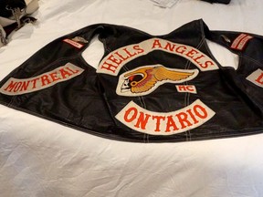 The OPP held a press conference on Thurday, Nov. 12, 2019, to announce the results from an investigation into an illegal gambling ring operated by alleged members of organized crime groups. Police also showcased evidence seized, including this Hells Angels vest, during the probe. (OPP supplied photo)