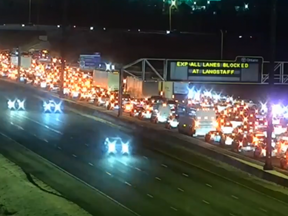 Traffic was jammed on Hwy. 400 after the southbound lanes had to be shut down between Steeles and Finch Aves. so cops could investigate a triple shooting on Saturday, Dec. 7, 2019.