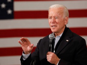 Democratic 2020 U.S. presidential candidate and former U.S. Vice President Joe Biden speaks during a town hall meeting, during his "No Malarkey!" campaign bus tour at Iowa State University in Ames, Iowa, on Wednesday, Dec. 4, 2019.