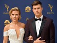 Scarlett Johansson (L) and Colin Jost attends the 70th Emmy Awards at Microsoft Theater on Sept. 17, 2018 in Los Angeles.