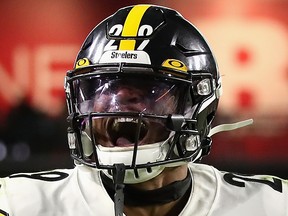 Cornerback Kameron Kelly of the Pittsburgh Steelers reacts during the second half of the game against the Arizona Cardinals at State Farm Stadium on Dec. 8, 2019, in Glendale, Ariz.