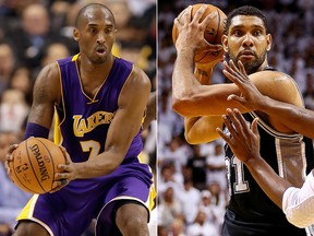 Kobe Bryant (left) and Tim Duncan highlight the Basketball Hall of Fame's 2020 class. (Postmedia/Getty Images)