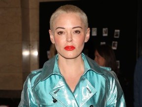 Rose McGowan attends London Fashion Week Spring/Summer 2019.