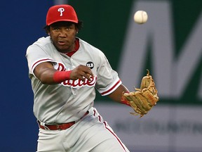 Maikel Franco of the Philadelphia Phillies makes a play against the Toronto Blue Jays during MLB action at the Rogers Centre in Toronto Tuesday July 28, 2015. (Postmedia file photo)