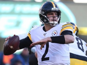 Steelers quarterback Mason Rudolph passes against the Jets during NFL action at MetLife Stadium in East Rutherford, N.J., on Dec. 22, 2019.