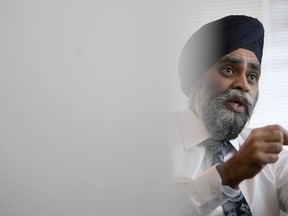 National Defence Minister Harjit Sajjan is seen during an interview with
