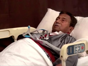 Pervez Musharraf, Pakistan's former president, speaks from a hospital bed in Dubai, United Arab Emirates Dec. 18, 2019 in this still image taken from video.