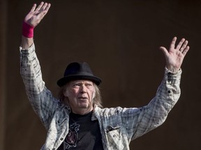 Neil Young performs on the Great Oak Stage in Hyde Park.