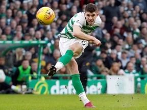 Celtic's Ryan Christie shoots on goal during a game against Rangers at Celtic Park in Glasgow. (REUTERS/Russell Cheyne)