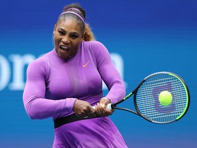 Serena Williams returns a shot against Bianca Andreescu at the U.S. Open on September 7, 2019 in New York City. (Elsa/Getty Images)