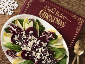 Bitter greens with beets, apple and feta.