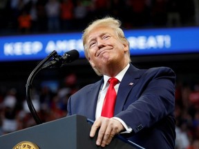U.S. President Donald Trump delivers remarks at a Keep America Great Rally at the Rupp Arena in Lexington, Kentucky, U.S., November 4, 2019.