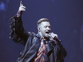 Justin Timberlake performs at the Canadian Tire Centre in Ottawa on Thursday, October 11, 2018.