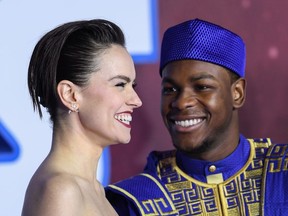 Daisy Ridley and John Boyega attend the European premiere of "Star Wars: The Rise of Skywalker" at Cineworld Leicester Square on December 18, 2019 in London, England.