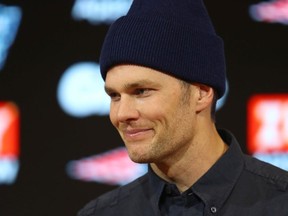 Tom Brady of the New England Patriots addresses the media in a press conference following the Patriots 20-13 loss to the Tennessee Titans in the AFC Wild Card Playoff game at Gillette Stadium on January 04, 2020 in Foxborough, Massachusetts.