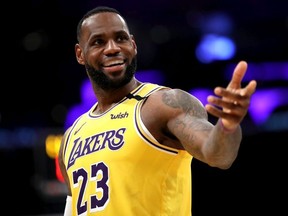 LeBron James of the Los Angeles Lakers looks on during the second half of a game against the New York Knicks at Staples Center on January 7, 2020 in Los Angeles, California.