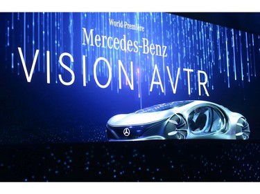 The Mercedes-Benz Vision AVTR concept car is displayed at a keynote address at CES 2020 at Park Theater at Park MGM on Jan. 6, 2020, in Las Vegas.