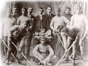 The Halifax Eurekas, shown here in 1903, were one of a dozen or so teams of the Coloured Hockey League, which gathered more than 400 black hockey players  between 1895 and 1925. Photo Courtesy of Public Archives of Nova Scotia