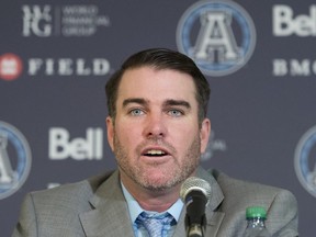 Toronto Argonauts new head coach Ryan Dinwiddie speaks to the media during a press conference in Toronto on Friday, Dec. 13, 2019.