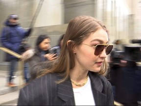 Model Gigi Hadid leaves New York Criminal Court on Monday, Jan. 13, 2020. Hadid, who lives in Manhattan, is a potential juror in Harvey Weinstein's rape trial. (AP Photo/Ted Shaffrey)