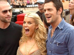 (L-R) Seann William Scott, Jessica Simpson and Johnny Knoxville during the Dukes of Hazzard Live@Much at Much Music July 31st, 2005.
