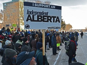 Wexit Alberta held a protest rally to demand United Conservative Party legislate a bill to hold a referendum on the lawful secession of the Province of Alberta from the Confederation of Canada, at the Alberta Legislature in Edmonton, January 11, 2020. Ed Kaiser/Postmedia