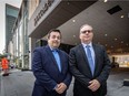 After unsuccessfully trying to deal with tenants renting out condo units on Airbnb, management of the Roccabella condo complex in downtown Montreal had to resort to hiring GardaWorld investigators to go undercover and catch the tenants in the act. Carmine Mangiante, Roccabella director of building operations, and Serge Labelle of MC Finance are seen in front of the Roccabella condo tower in Montreal.