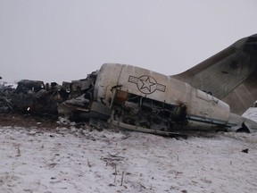 The wreckage of an airplane is seen after a crash in Deh Yak district of Ghazni province, Afghanistan January 27, 2020.