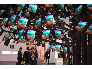 Royole FlexPai foldable smartphones are displayed at the 2020 Consumer Electronics Show (CES) in Las Vegas on Jan. 7, 2020.