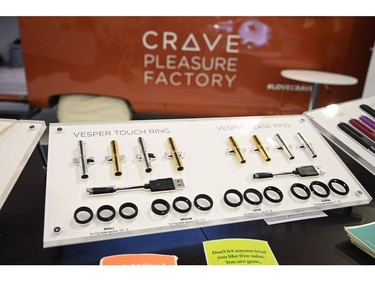 Crave displays vibrators that double as jewelry at the 2020 Consumer Electronics Show (CES) in Las Vegas on Jan. 7, 2020.