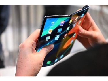 The Huawei Mate X foldable smartphone is displayed Jan. 8, 2020, at the 2020 Consumer Electronics Show (CES) in Las Vegas.