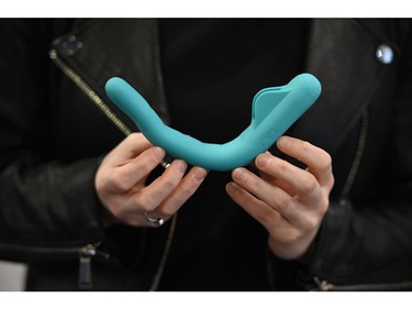 A sexual health product from MysteryVibe are displayed at the 2020 Consumer Electronics Show (CES) in Las Vegas on Jan. 8, 2020.
