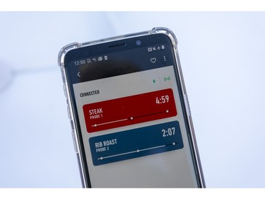 The new Weber Connect smart grilling hub, consisting of a meat thermometer, wireless transmitter and app, is displayed at the 2020 Consumer Electronics Show (CES) 
in Las Vegas on Jan. 9, 2020.