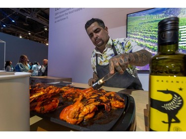 Chef Aaron Sanchez prepares tacos at the IBM exhibit at the 2020 Consumer Electronics Show (CES) in Las Vegas on Jan. 9, 2020.