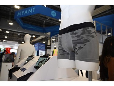 Skiin smart boxer brief underwear are displayed at the 2020 Consumer Electronics Show (CES), Jan. 9, 2020 in Las Vegas.