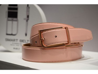 The Welt smart belt, with fall risk assessment, is displayed at the 2020 Consumer Electronics Show (CES), Jan. 9, 2020 in Las Vegas.