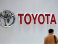 In this file photo taken on Feb. 6, 2019 The logo of Toyota Motor is displayed at a company's car showroom in Tokyo.