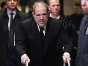 In this file photo Harvey Weinstein enters Manhattan Criminal Court, on January 16, 2020, in New York City.
