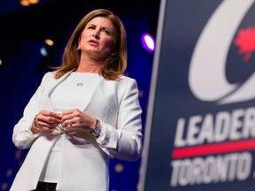 In this May 27, 2017, file photo, interim Conservative Party leader Rona Ambrose speaks during a leadership event in Toronto.