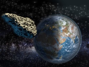 Artist's illustration of an asteroid on a collision course with Earth.