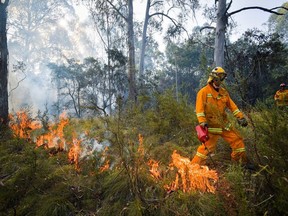 A supplied image obtained January 8, 2020 shows Country Fire Authority (CFA) strike teams performing controlled burning west of Corryong, Victoria, Australia, January 7, 2020. Picture taken January 7, 2020.