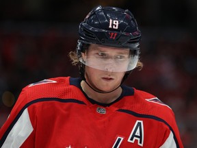 Nicklas Backstrom of the Washington Capitals looks on against the Tampa Bay Lightning at Capital One Arena on December 21, 2019 in Washington. (Patrick Smith/Getty Images)