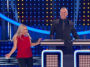 "Chicken!" Family Feud Canada contestant Eve, left, lost the game for her family after proclaiming that Popeye's favourite food is chicken. (YouTube)