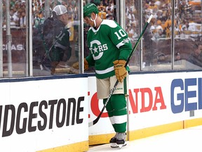 Corey Perry of the Dallas Stars leaves the game against the Nashville Predators at the Cotton Bowl on January 1, 2020 in Dallas. (Ronald Martinez/Getty Images)