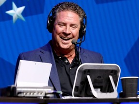 Former NFL quarterback Dan Marino speaks onstage at Super Bowl LIV in Miami, on Wednesday, Jan. 29, 2020.