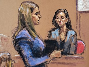 Witness Elizabeth Entin is questioned by Assistant District Attorney Meghan Hast during film producer Harvey Weinstein's sexual assault trial at New York Criminal Court in the Manhattan borough of New York City, Jan. 28, 2020, in this courtroom sketch.