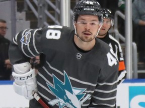 Tomas Hertl of the San Jose Sharks skates in the game between Atlantic and Pacific divisions during the 2020 Honda NHL All-Star Game at Enterprise Center on Jan. 25, 2020 in St Louis, Miss. (Bruce Bennett/Getty Images)