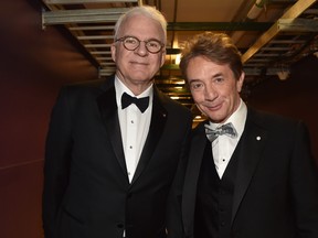 Actors Steve Martin, left, and Martin Short pose backstage during American Film Institute's 45th Life Achievement Award Gala Tribute to Diane Keaton at Dolby Theatre on June 8, 2017 in Hollywood, Calif. (Alberto E. Rodriguez/Getty Images for Turner)
