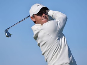 Rory McIlroy plays his shot from the 12th tee during the first round of the Farmers Insurance Open golf tournament at Torrey Pines Municipal Golf Course.